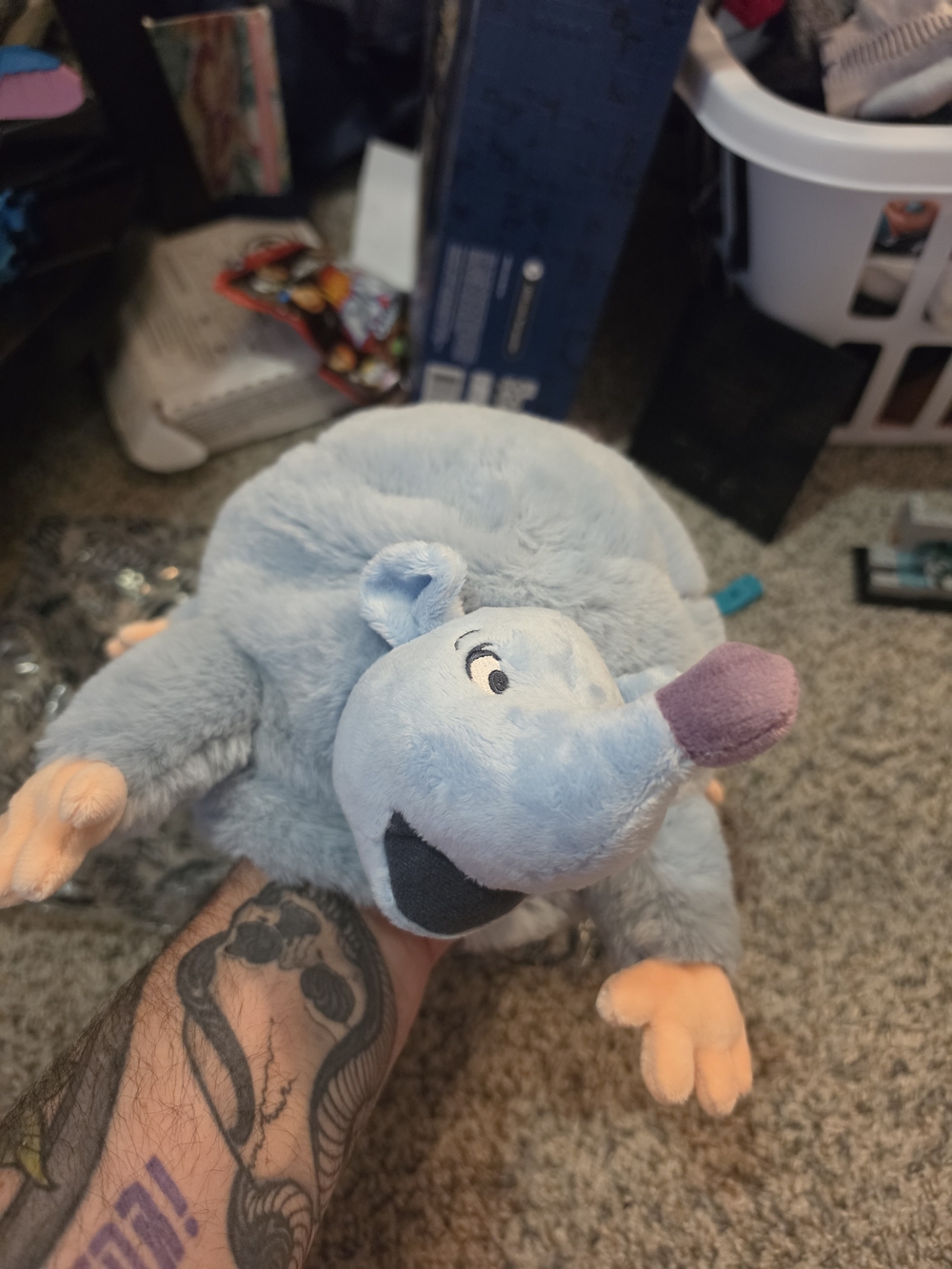 RSVLTS Light Blue Plush Mole Hat with Purple Nose and Peach Paws